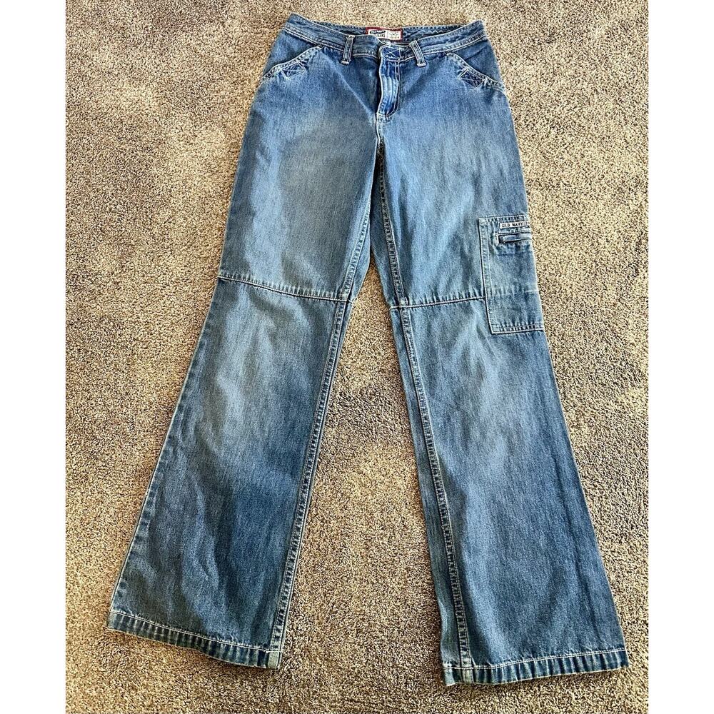 Vintage Blue Jeans Womens Y2K Wide Leg Cargo Pants Baggy Grunge Sz 4